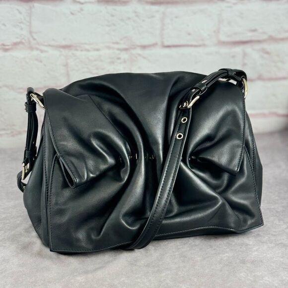 Valentino Garavani $2795 Rockstud Ruched Bloomy Black Leather Bag - Picture 2 of 14